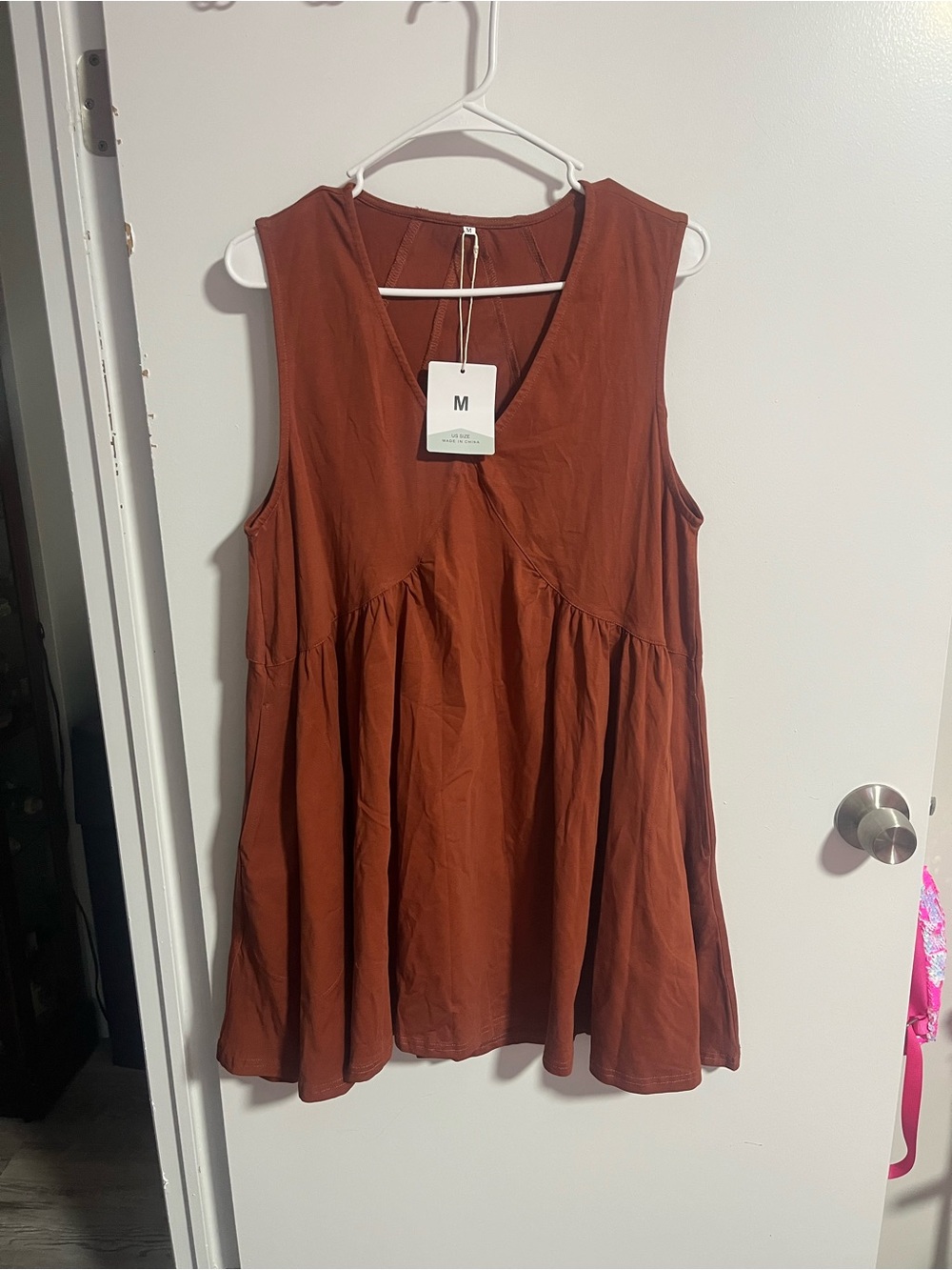 Amazon Rust Sleeveless V-Neck Mini Dress